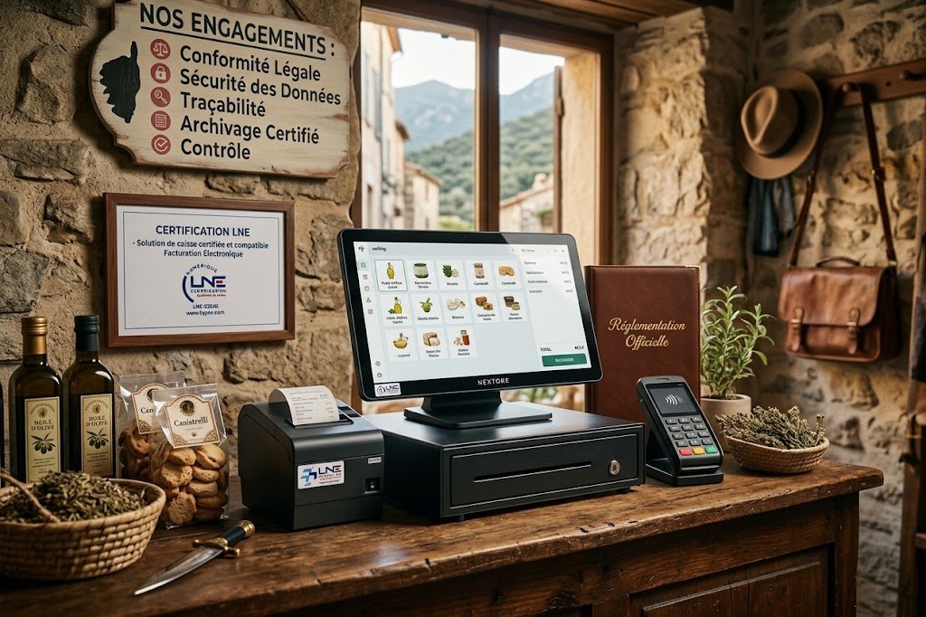 Caisse enregistreuse certifi�e LNE dans une �picerie de produits corses