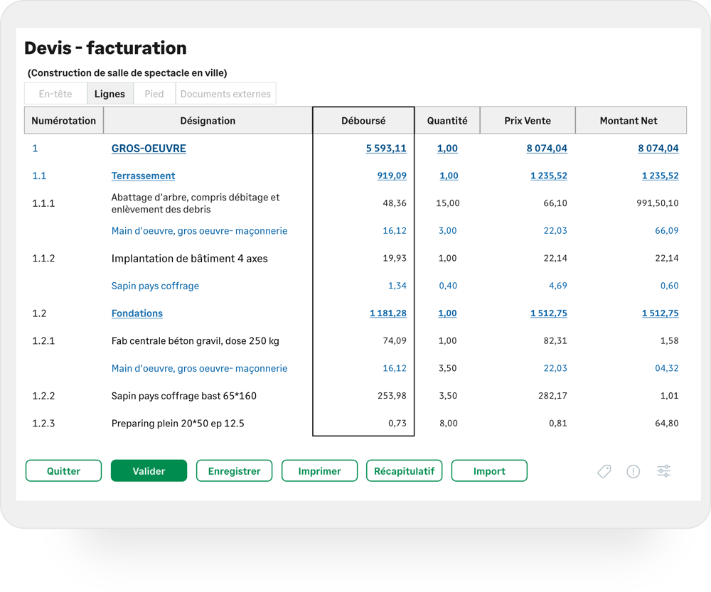 Devis et facturation dans Sage Batigest Connect